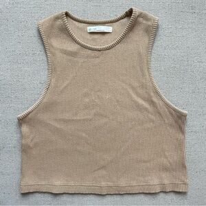 OAK + FORT Ribbed Knit Top in Beige